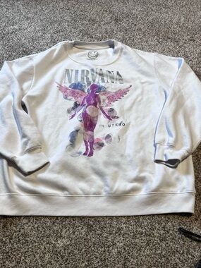 Nirvana In Utero Graphic Sweatshirt XL White Crewneck Pullover Band Graphic